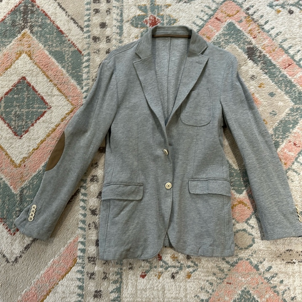 Massimo Dutti Light Grey Blazer with Elbow Patch Detail extra fine cotton